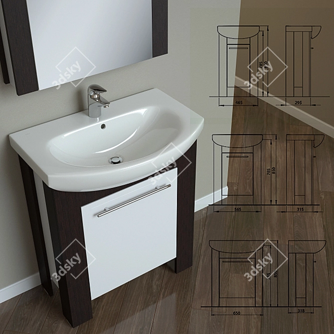 Modern High Gloss Bathroom Furniture Set 3D model image 2