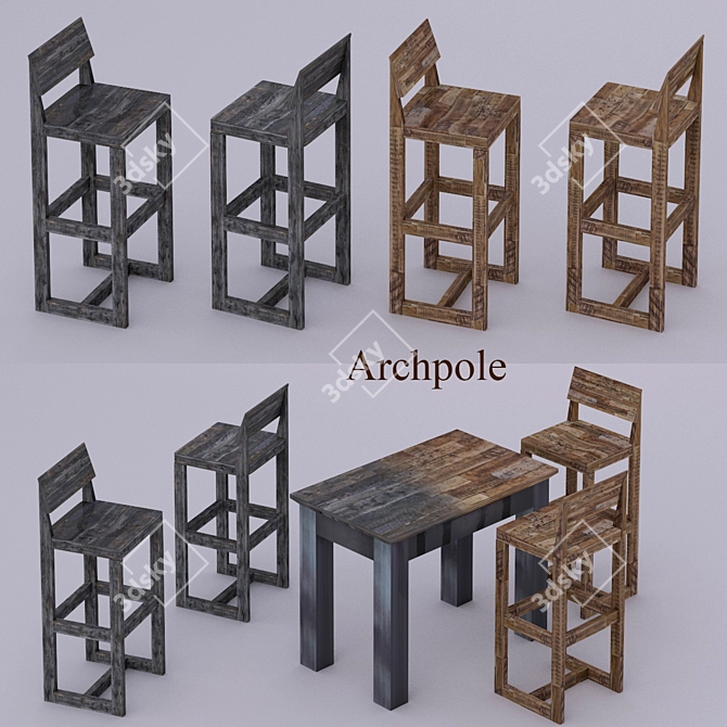 Modern Archpole Table & Bar Stools 3D model image 1