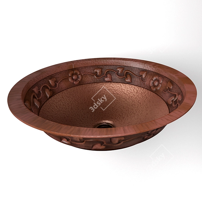 Floral Artisan Copper Sink 3D model image 1