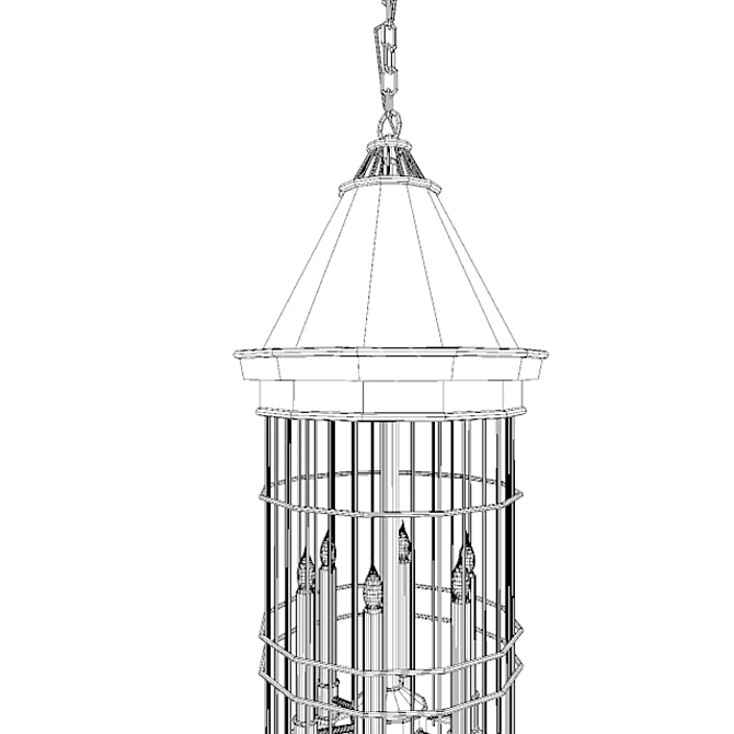 Crimson Dream Iron Bird Cage Chandelier 3D model image 3