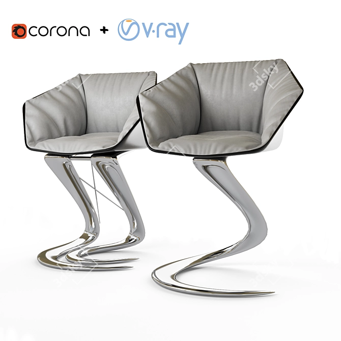 Modern White Leather Chair Set 3D model image 1