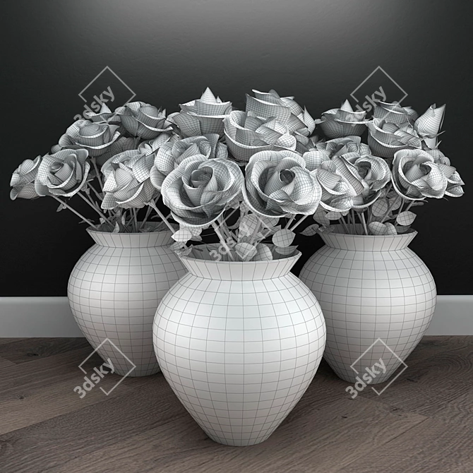 Romantic Rose Bouquet Trio 3D model image 2