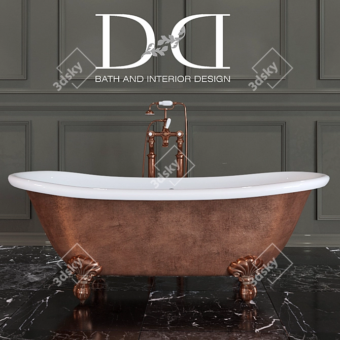 Copper Effect Bath Set: Admiral Soaking Tub + Coventry Mixer 3D model image 1