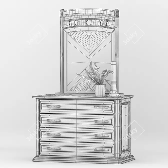 Classic Oak Dresser Set 3D model image 3