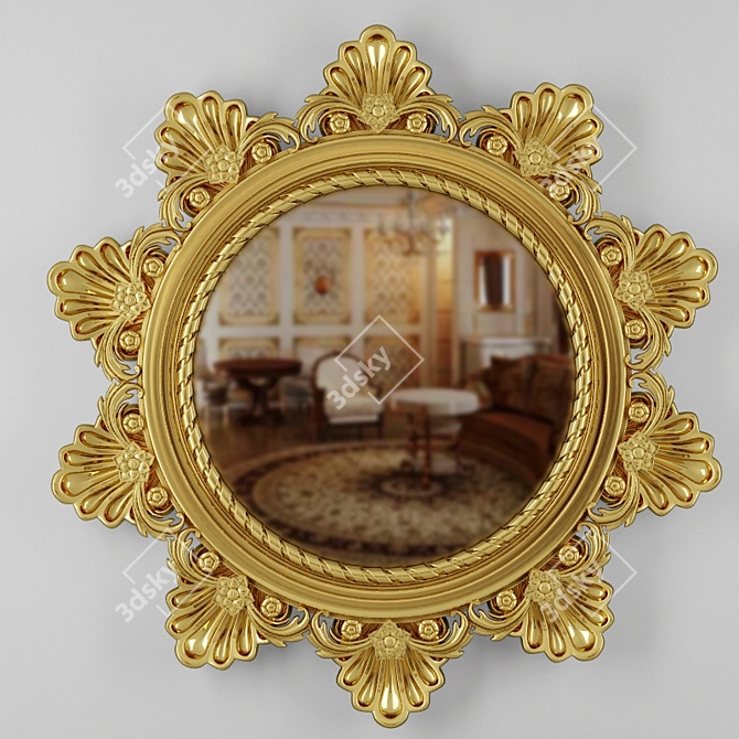 Classic Gold Patterned Round Mirror 3D model image 1