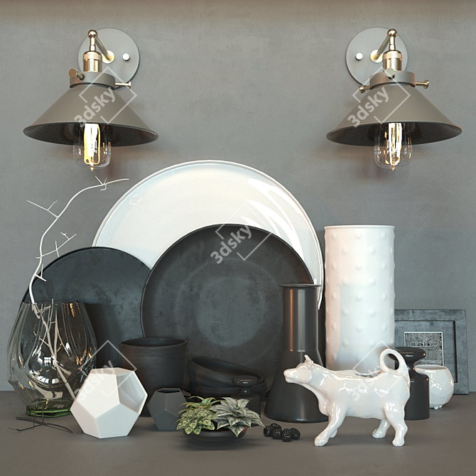 Elegant Black & White Decor Set 3D model image 1