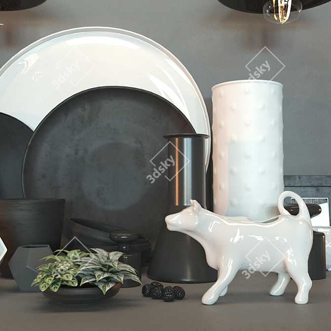 Elegant Black & White Decor Set 3D model image 2