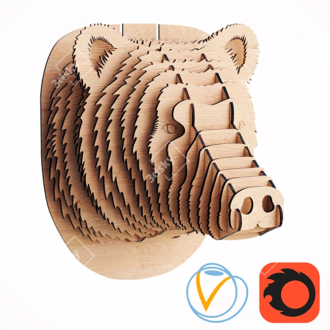 Rustic Bear Head Decor 3D model image 1