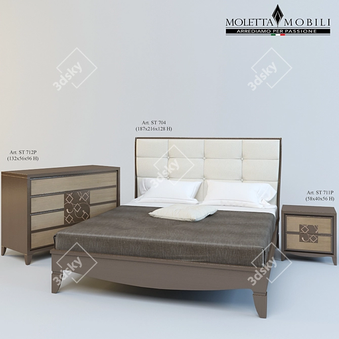 Eco-Leather Headboard Bed 3D model image 1