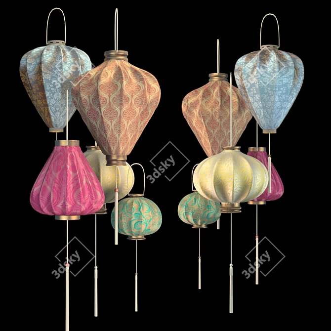 Title: Silk Charm Chinese Lanterns 3D model image 2