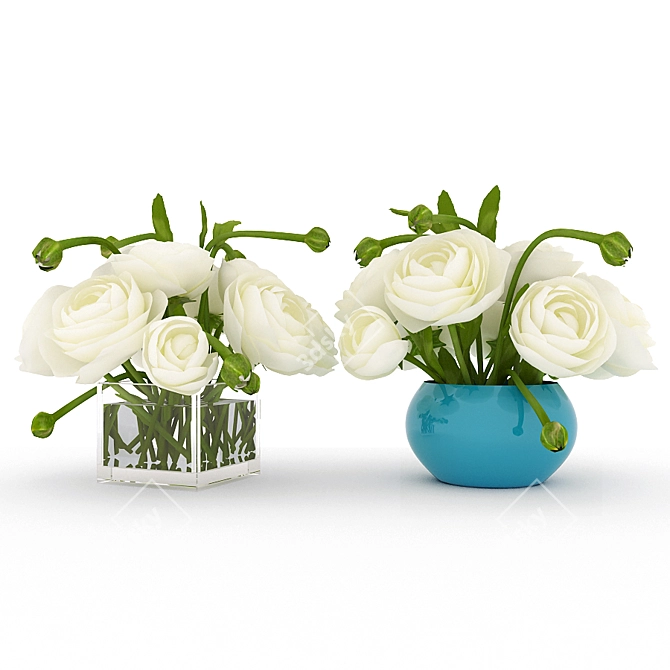 Elegant White Ranunculus Bouquets 3D model image 1