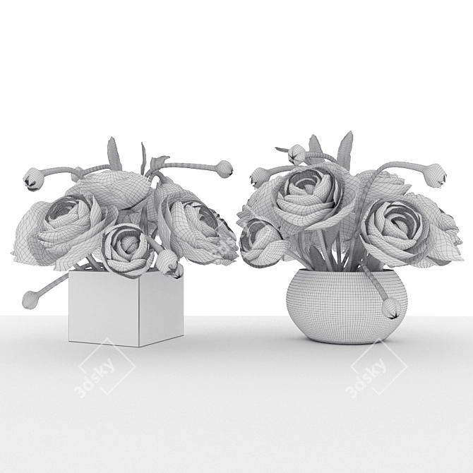 Elegant White Ranunculus Bouquets 3D model image 2