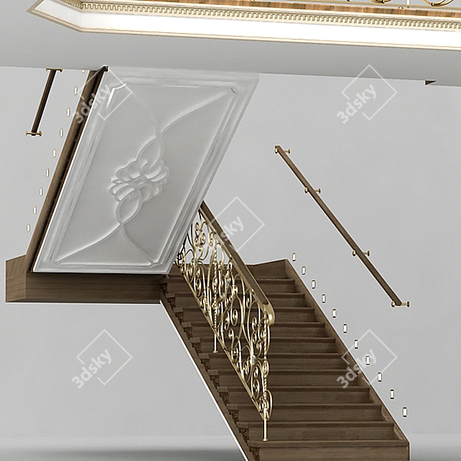 Forged Staircase with Elegant Molding 3D model image 2