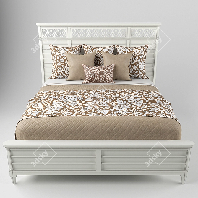 Elegant Parchment Wood Panel Bed 3D model image 2