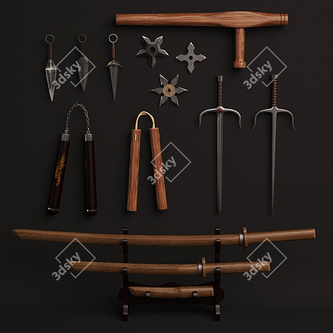 Japanese Martial Arts Weapon Set 3D model image 1