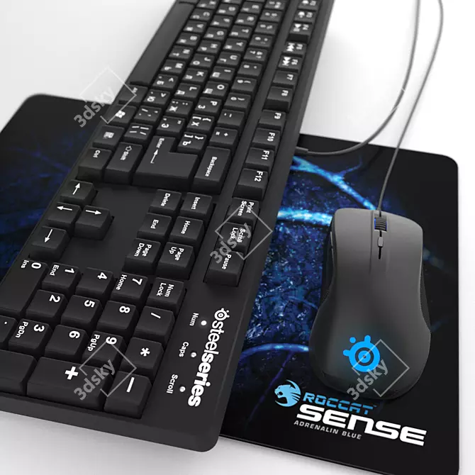 Ultimate Gaming Set: SteelSeries Rival Mouse, 6G V2 Keyboard & Roccat Adrenaline Blue Mousepad 3D model image 2