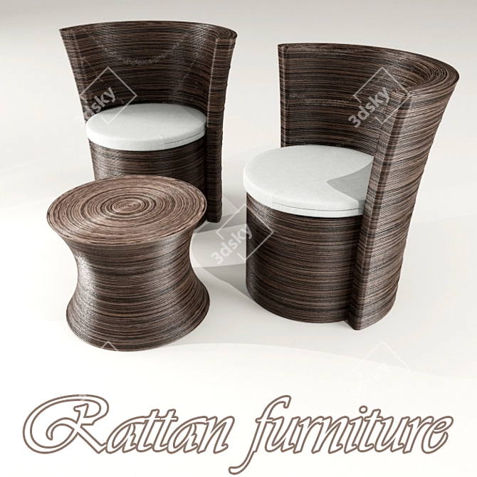 Natural Rattan Furniture 3D model image 1