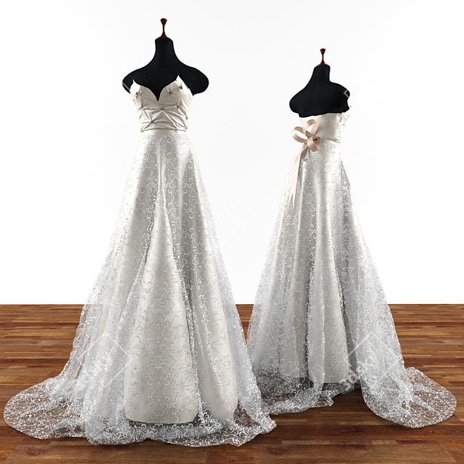 Crystal Lace Wedding Gown 3D model image 1