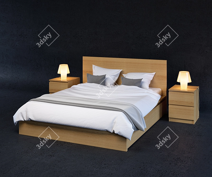 Modern Bed Set | IKEA MALM | Spacious and Stylish 3D model image 1