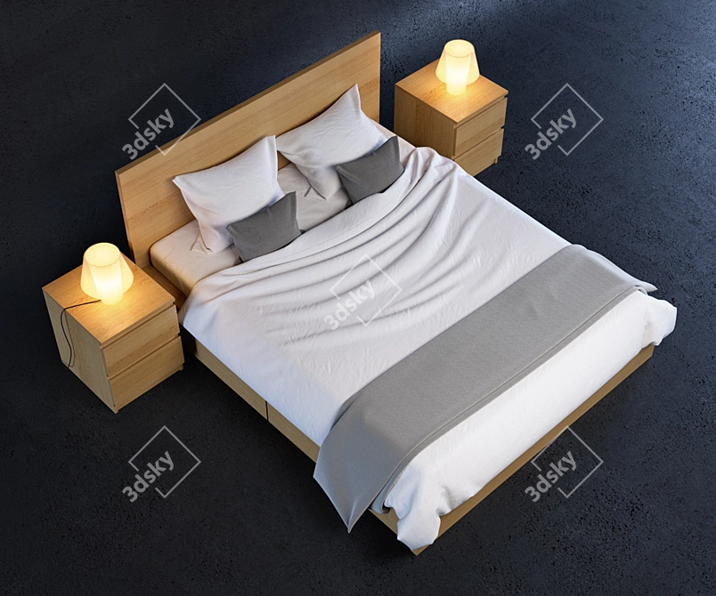 Modern Bed Set | IKEA MALM | Spacious and Stylish 3D model image 2