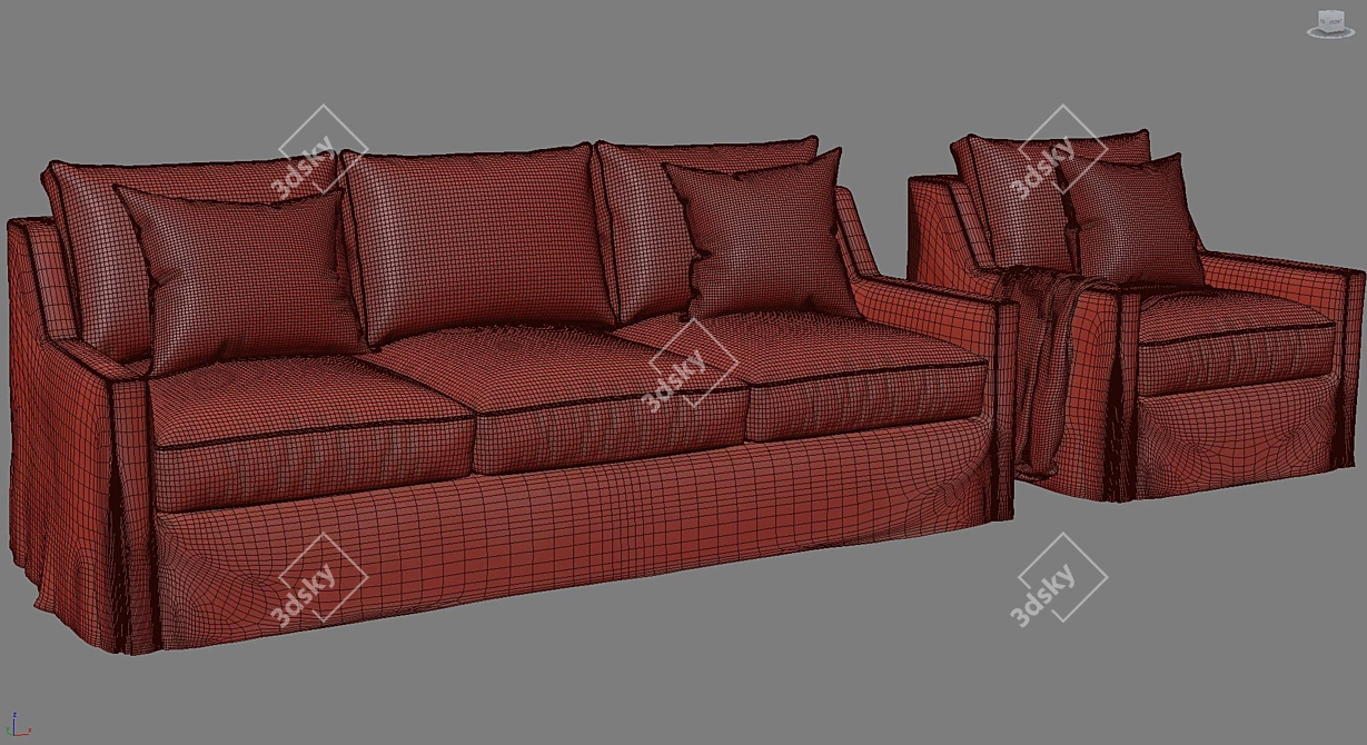 Title: Barbara Barry Tiburon Sofa & Lounge Chair 3D model image 3