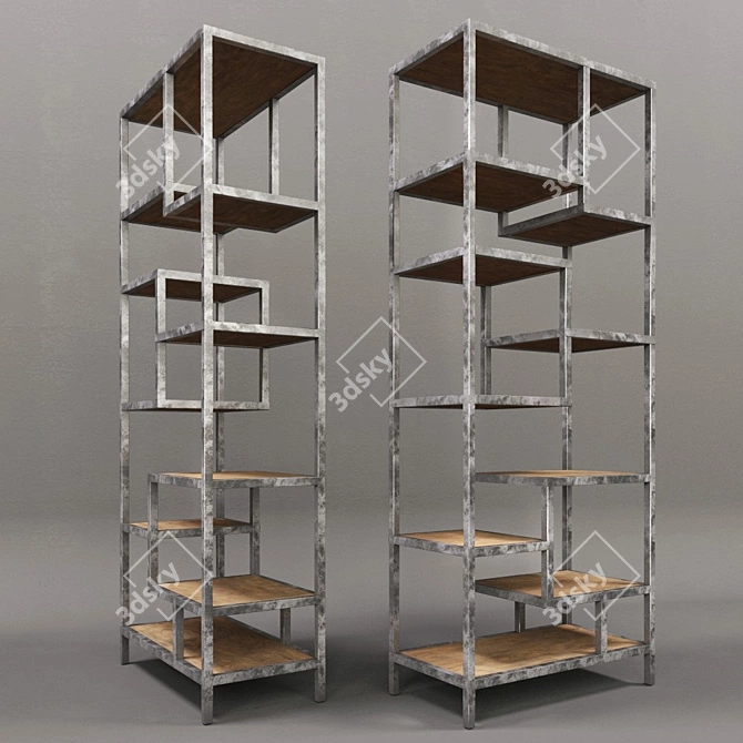 Title: Vintage Industrial Wood and Steel Shelving 3D model image 2