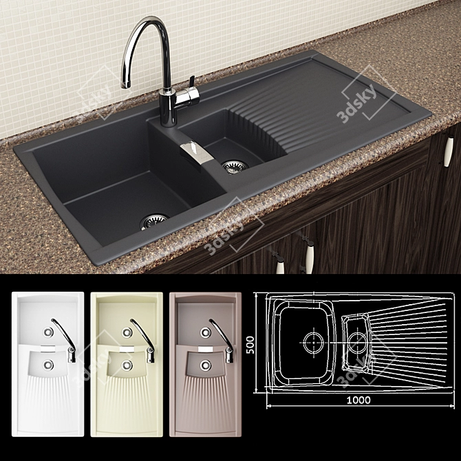 Vienna 15 Kitchen Sink with Grohe Eurosmart Cosmo Faucet 3D model image 1