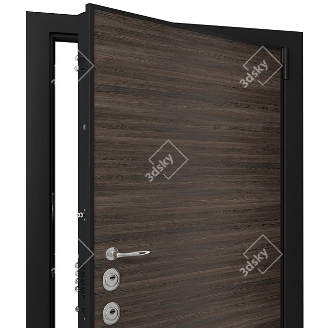 Metal Entrance Door with Wooden Decorative Plate 3D model image 3