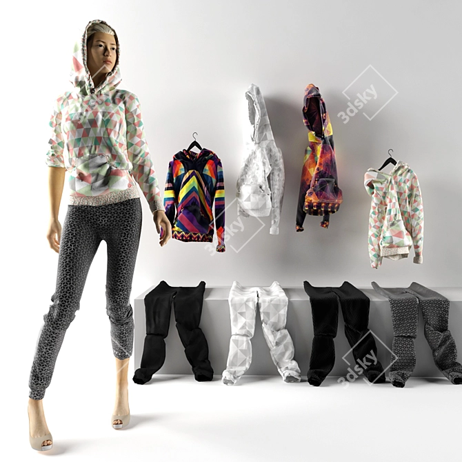 Chic Geo Print Hoodie: Stylish & Athletic 3D model image 1