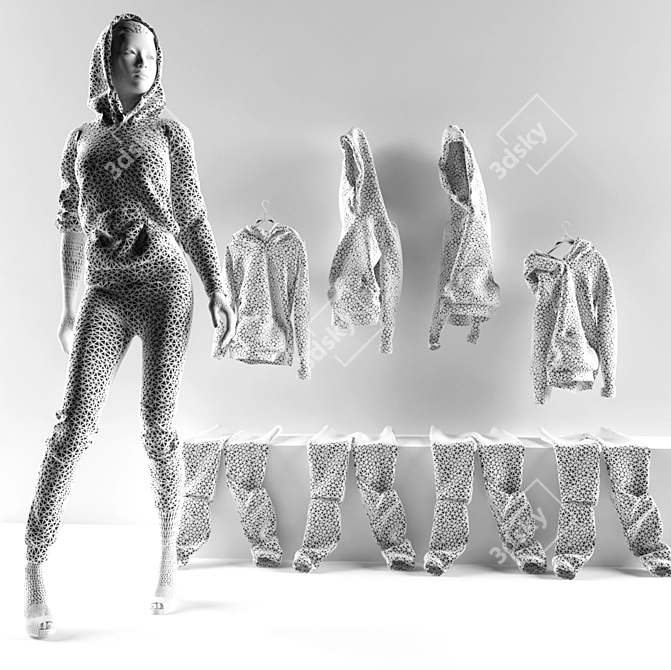 Chic Geo Print Hoodie: Stylish & Athletic 3D model image 3