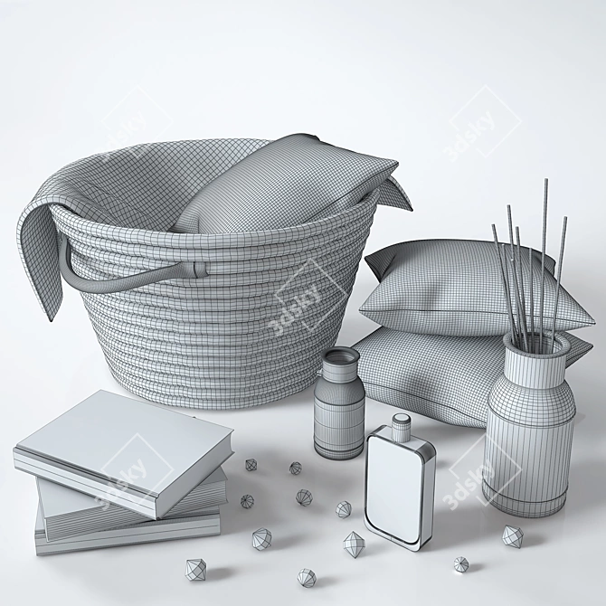 Rustic Wicker Basket Decor 3D model image 2