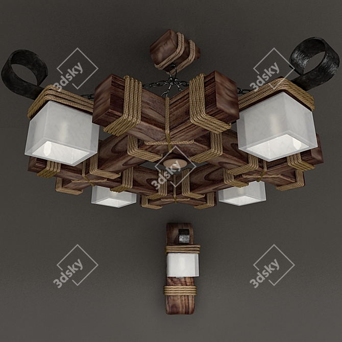 Rustic Wood Ceiling Light 3D model image 1