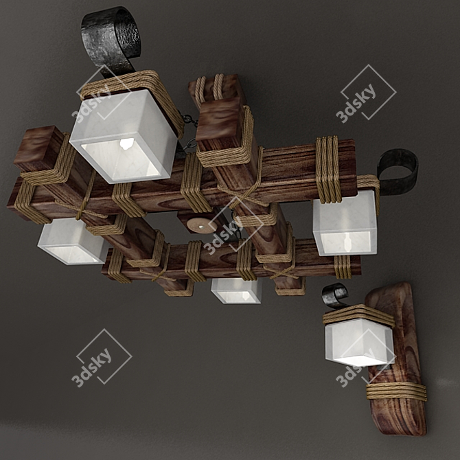 Rustic Wood Ceiling Light 3D model image 2