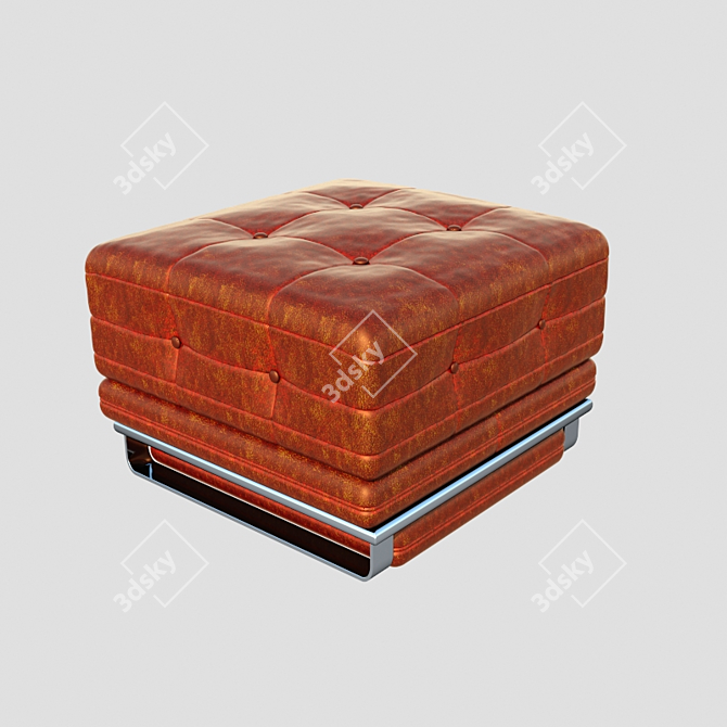 Vintage Leather Pouf with Collapsed Objects 3D model image 1