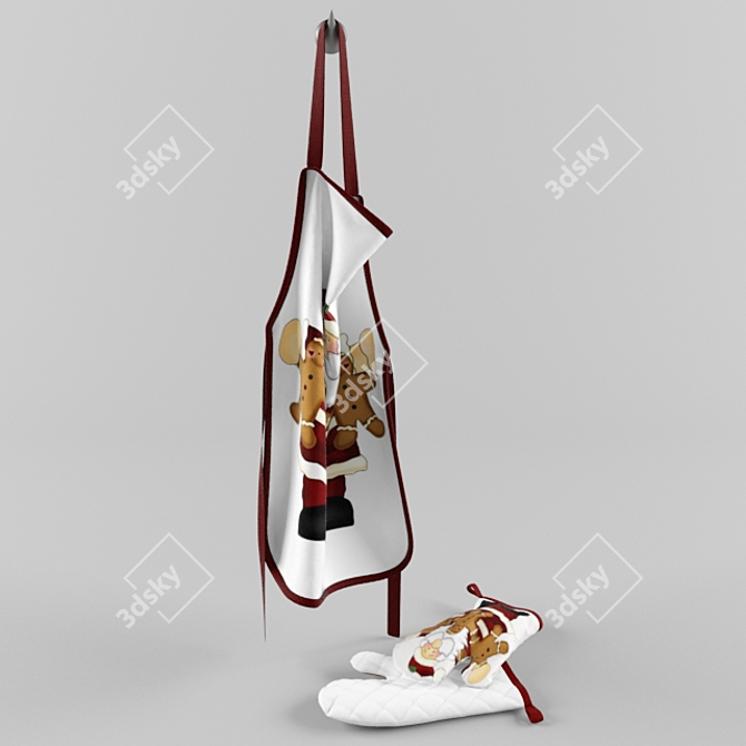 Ergonomic Culinary Set: Apron & Gloves 3D model image 1