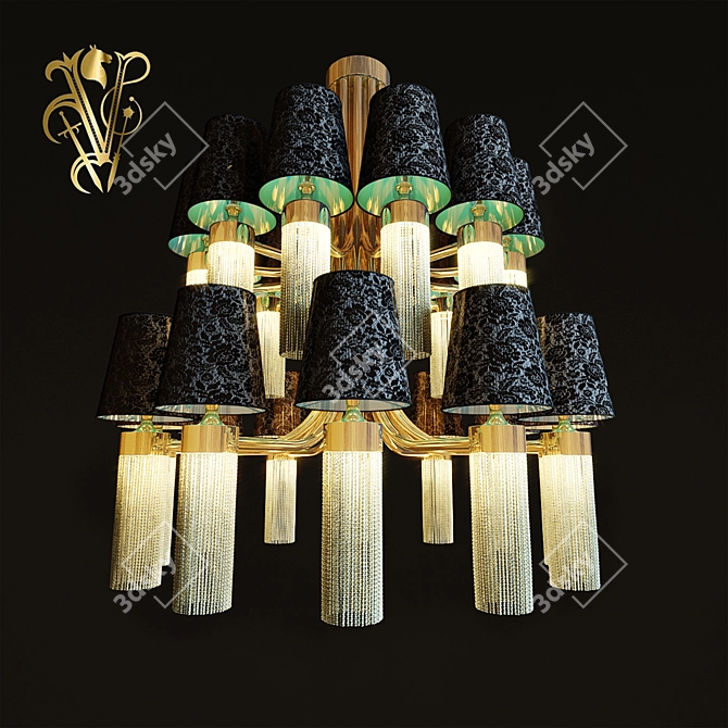 Elegant Golden Accent Chandelier 3D model image 1