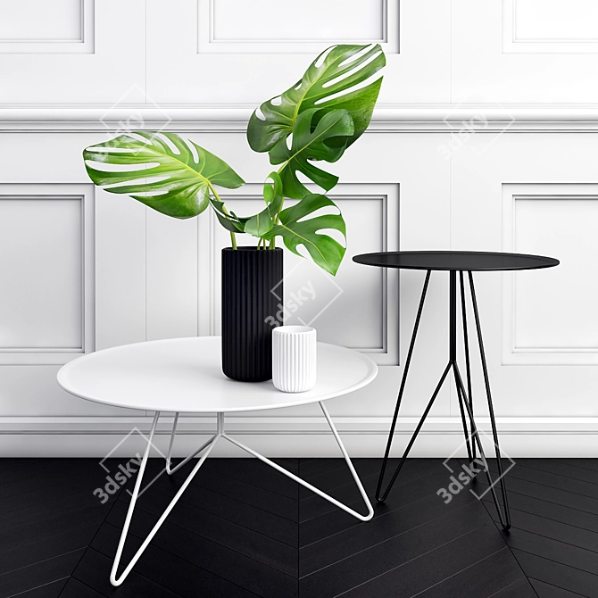 Tropical Elegance: Philodendron Leaf Vase & Miniforms Link Tables 3D model image 1