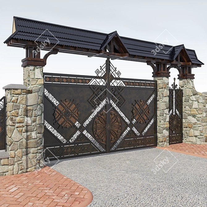 Wide Gate with Gate Section 3D model image 2