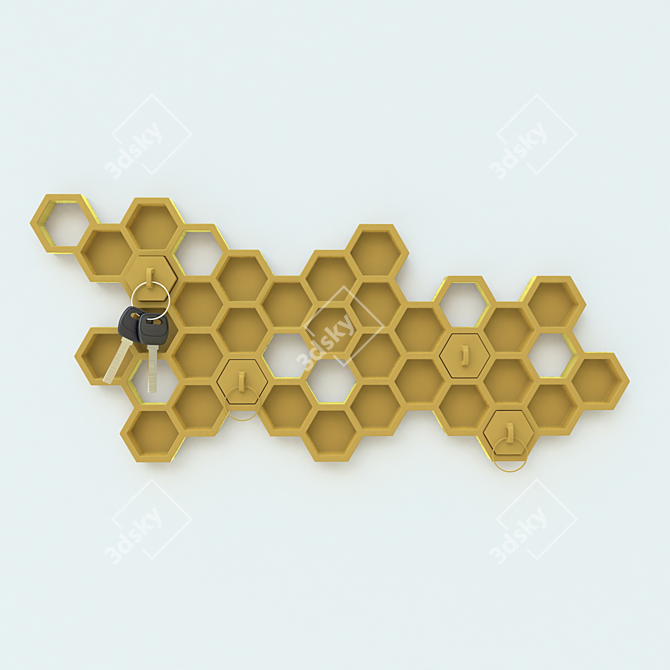 Modern Key Holder with Removable Honeycomb Key Chains 3D model image 1