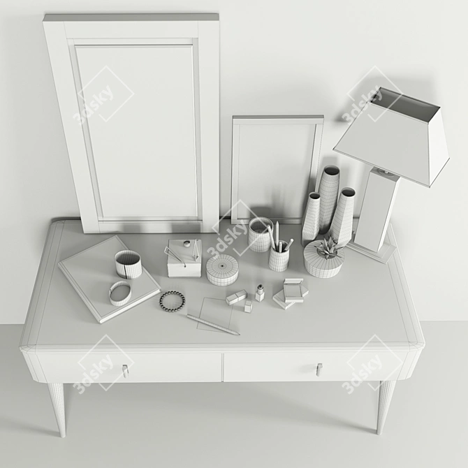 Chic Decor Dresser: Tau Madera Lamp, Designer Table, Floral Vase, Tom Ford Makeup, Mac Cosmetics Lip Pencils 3D model image 3