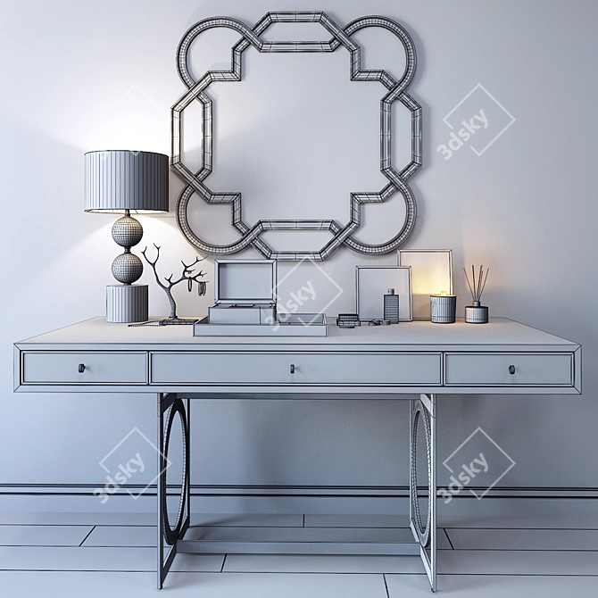 Luxury Dressing Table Set: Bernhardt Desk, Mirror, Shagreen Box & Tray, Lamp, Decor 3D model image 3