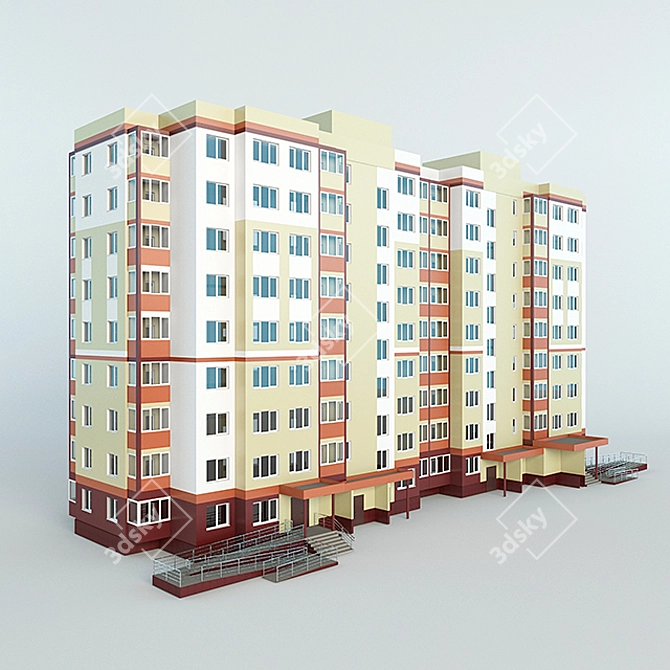 Nine-Story Apartment Building 3D model image 1