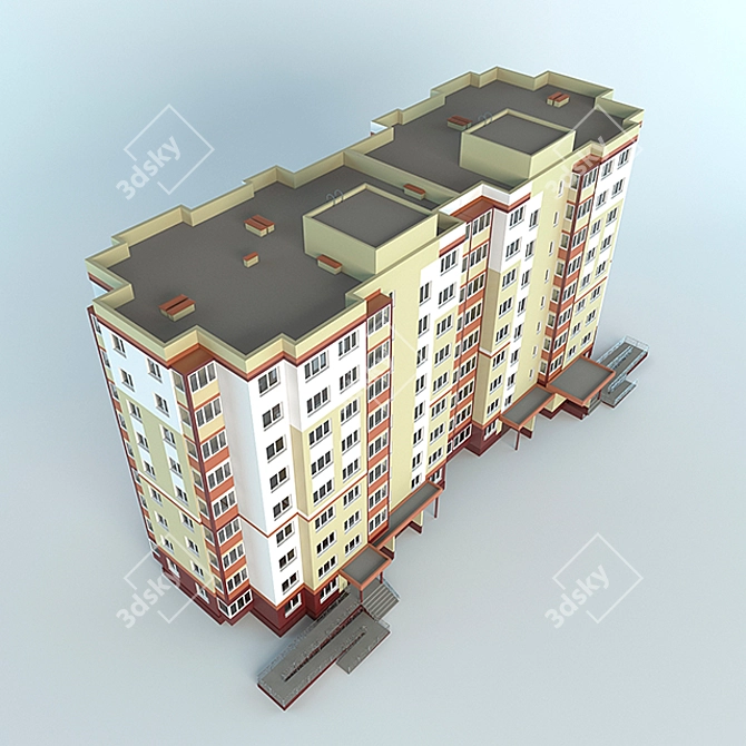 Nine-Story Apartment Building 3D model image 2