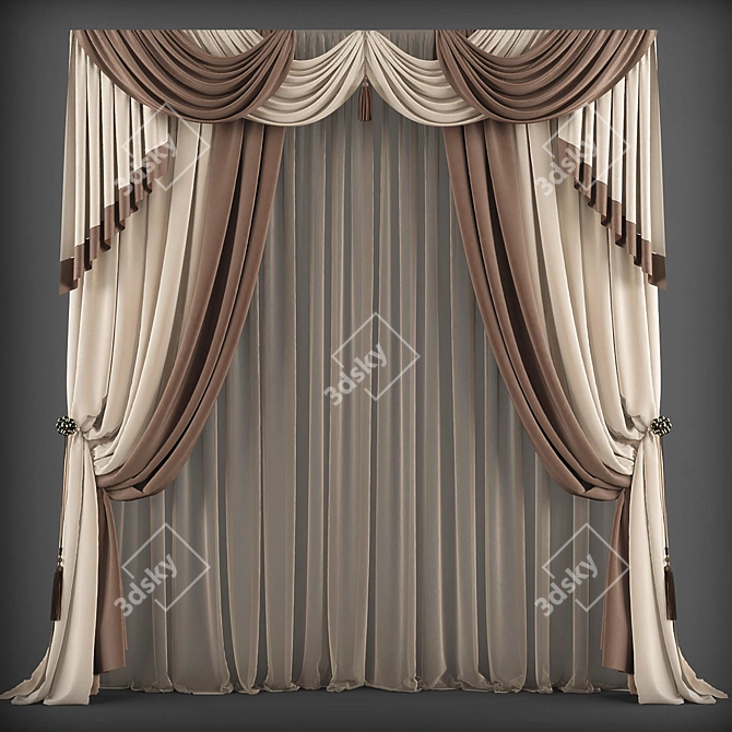 Elegant Classic Style Curtains 3D model image 1