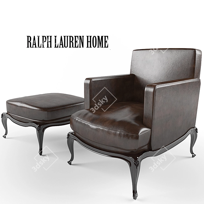 Royale Black Leather Lounge Ottoman 3D model image 1