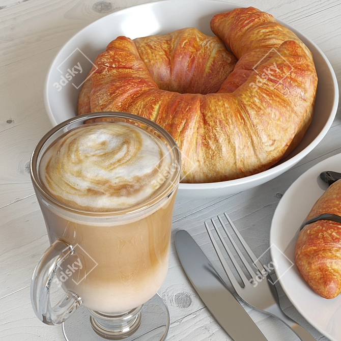 Croissant Breakfast Decor Set 3D model image 3