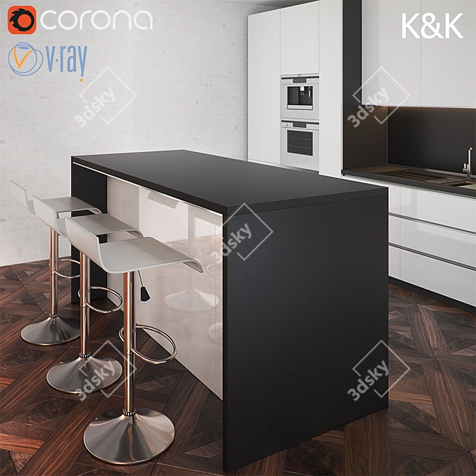 Modern Kitchen Furniture Set 3D model image 1