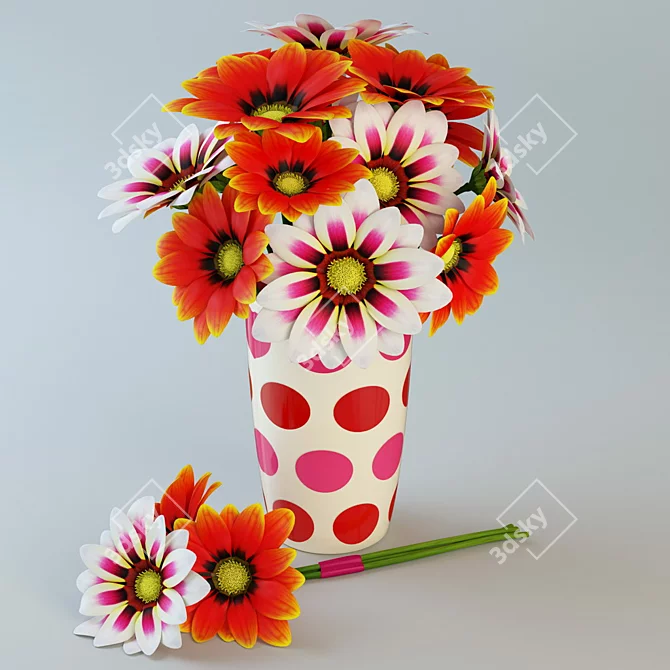 Gazania Bouquet: Vibrant Blooms in Vase 3D model image 2