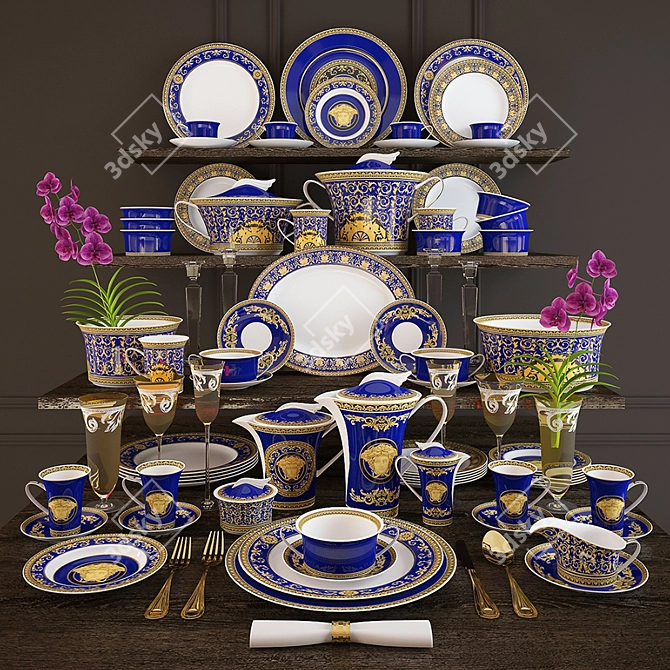 Title: Versace Medusa Blue Dinner Set 3D model image 1