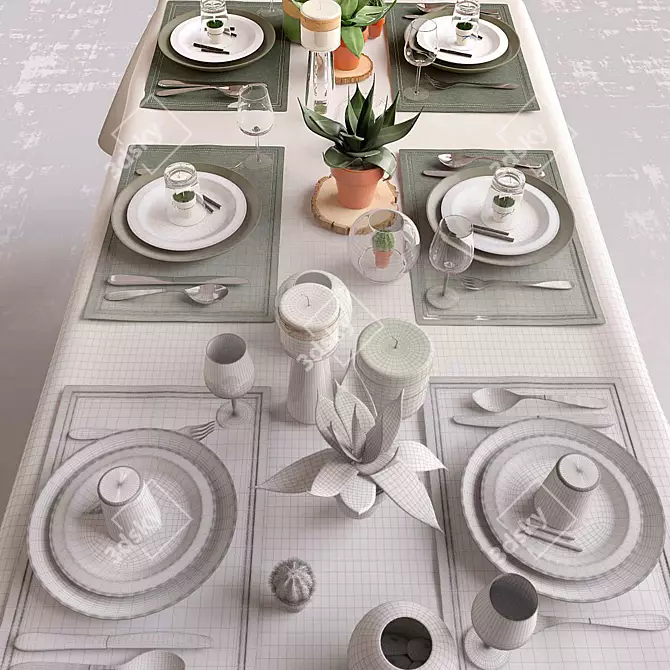 Elegant Dining Table Set 3D model image 3